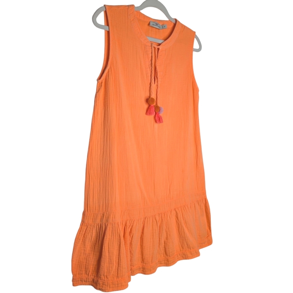 Vineyard Vines notched neck coverup mini dress, neon coral coastal beach preppy